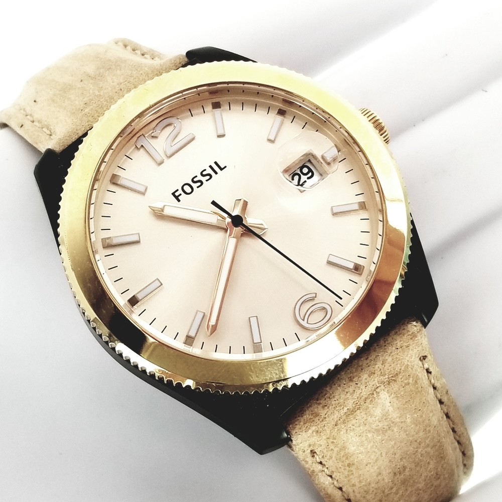 Fossil Women's Rose Gold Dial Sand Brown Leather L